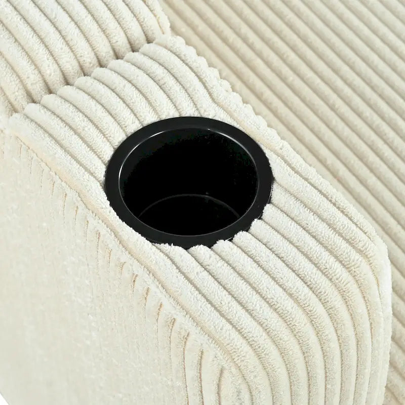 Canapé d'angle réversible avec méridienne de rangement, ports USB et porte-gobelets