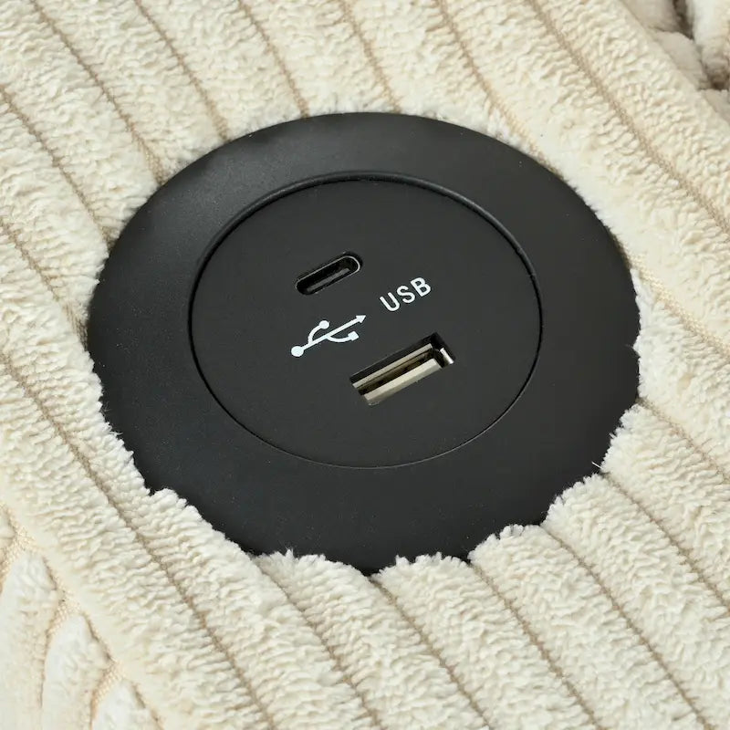 Canapé d'angle réversible avec méridienne de rangement, ports USB et porte-gobelets