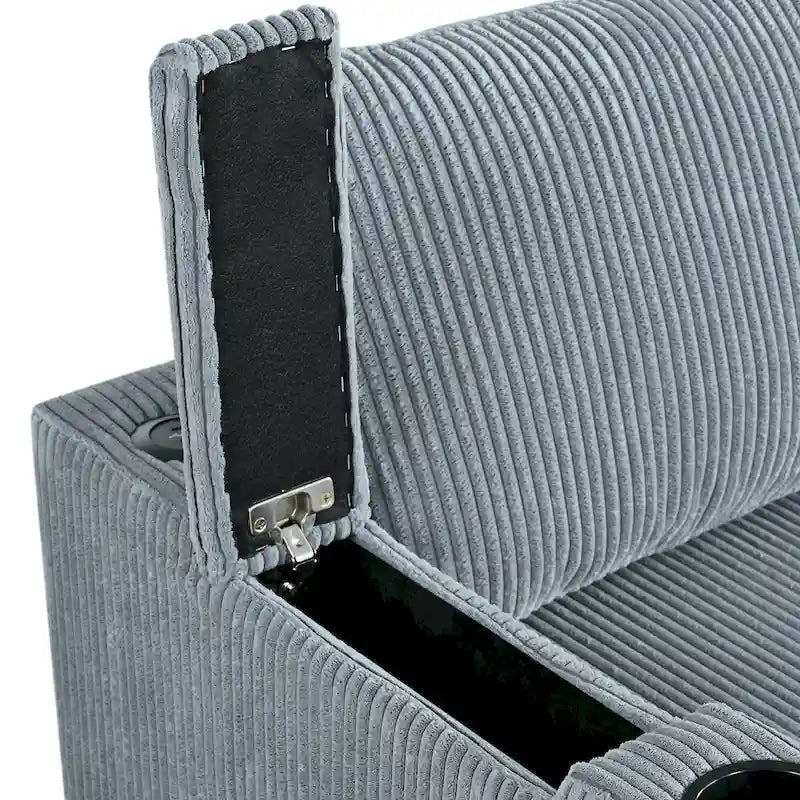 Canapé d'angle réversible avec méridienne de rangement, ports USB et porte-gobelets