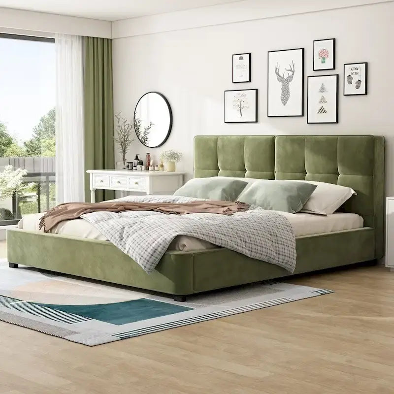 King Size Velvet Bed Frames Upholstered Platform Bed