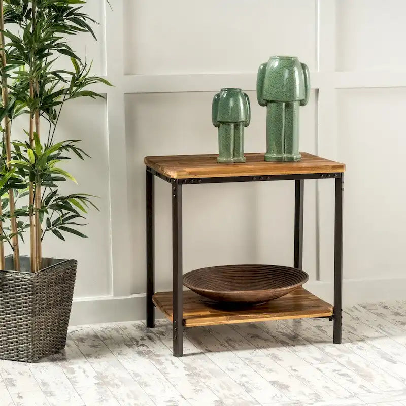 Table d'appoint Ronan en bois et métal style campagnard