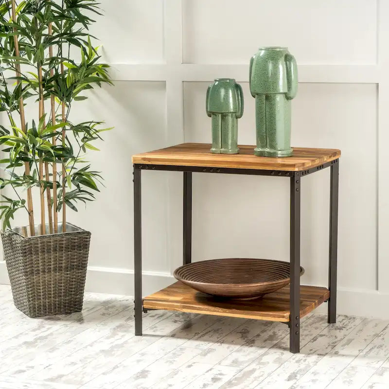 Table d'appoint Ronan en bois et métal style campagnard