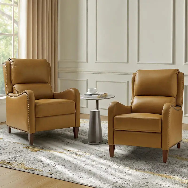 Modern leather chaise lounge with studded embellishments, featuring an adjustable footrest, two-piece .