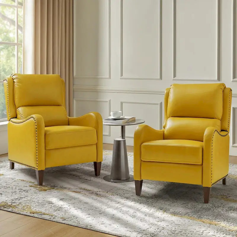 Modern leather chaise lounge with studded embellishments, featuring an adjustable footrest, two-piece .