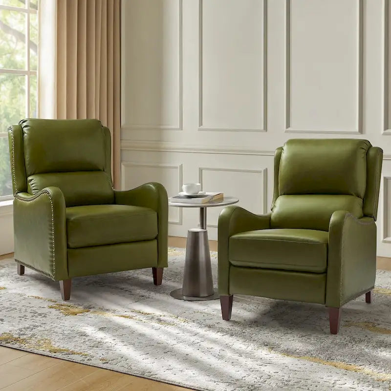 Modern leather chaise lounge with studded embellishments, featuring an adjustable footrest, two-piece .