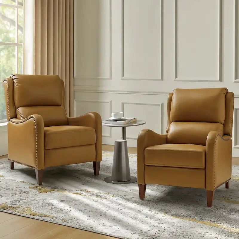 Brigida Modern Genuine Leather Nailhead Trim Recliner with Adjustable Footrest Set of 2 by HULALA HOME