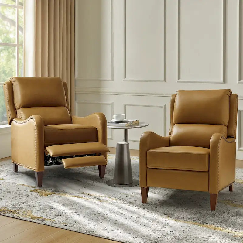 Modern leather chaise lounge with studded embellishments, featuring an adjustable footrest, two-piece .