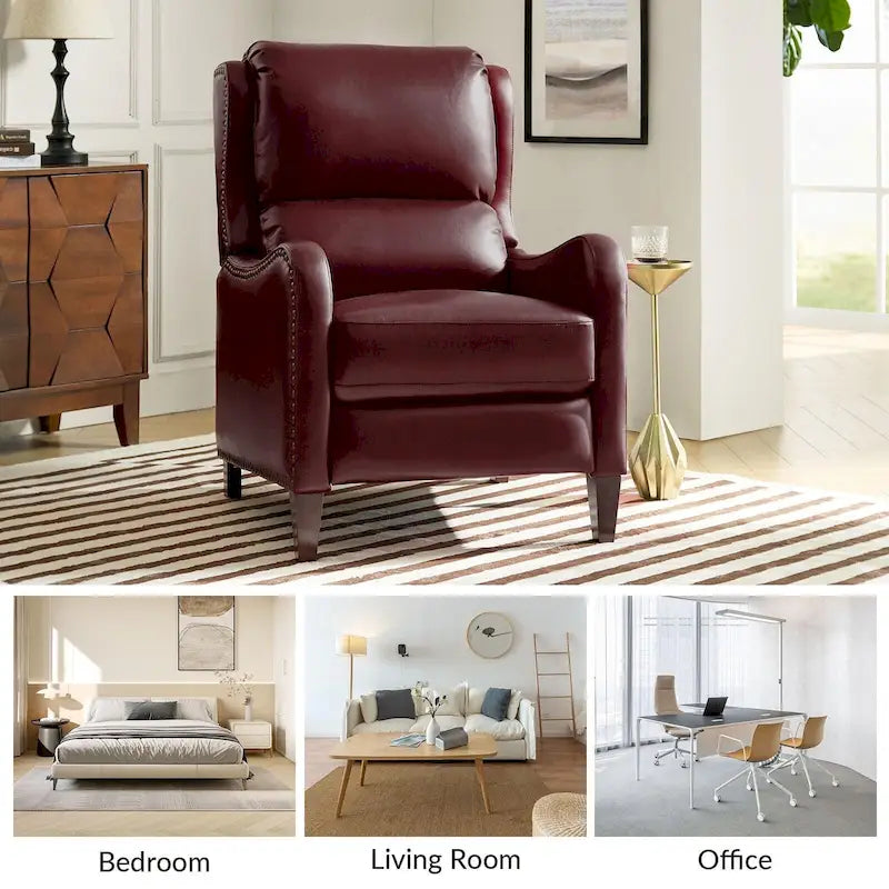 Modern leather chaise lounge with studded embellishments, featuring an adjustable footrest, two-piece .