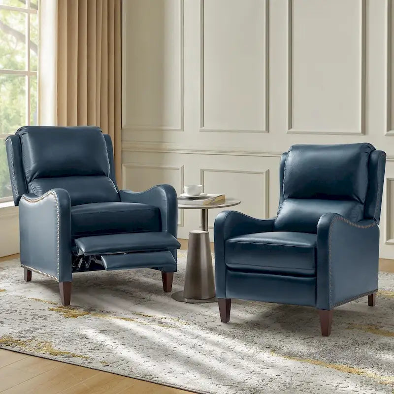 Modern leather chaise lounge with studded embellishments, featuring an adjustable footrest, two-piece .