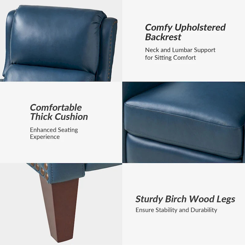 Modern leather chaise lounge with studded embellishments, featuring an adjustable footrest, two-piece .