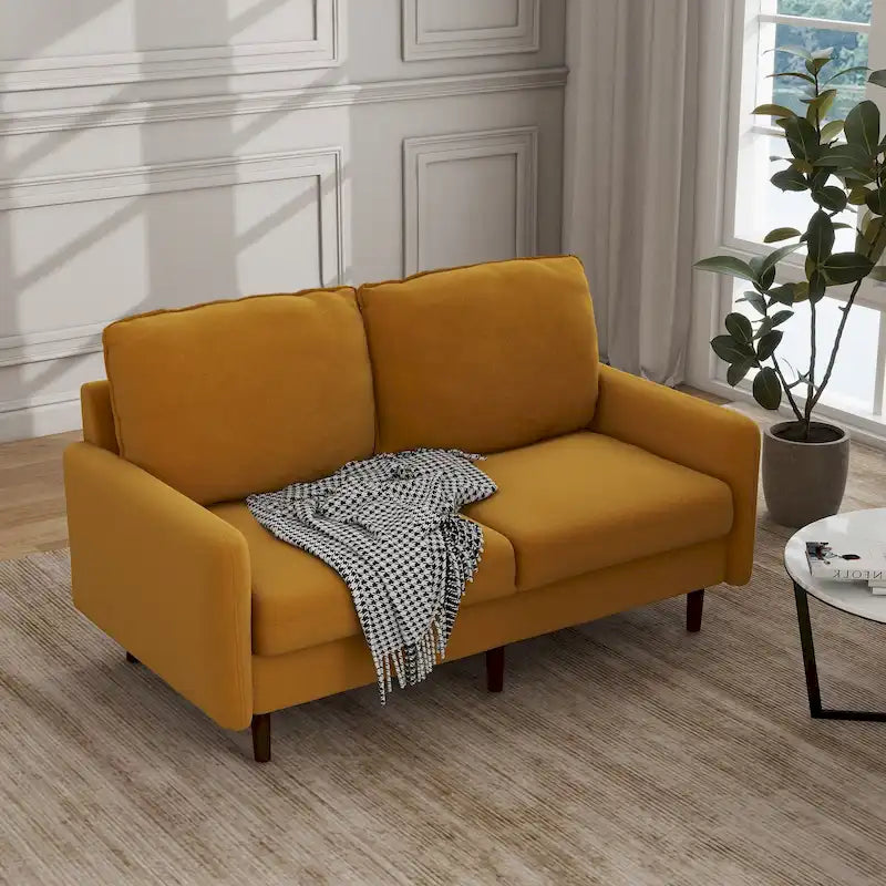 Canapé moderne à deux places en velours avec pieds en bois