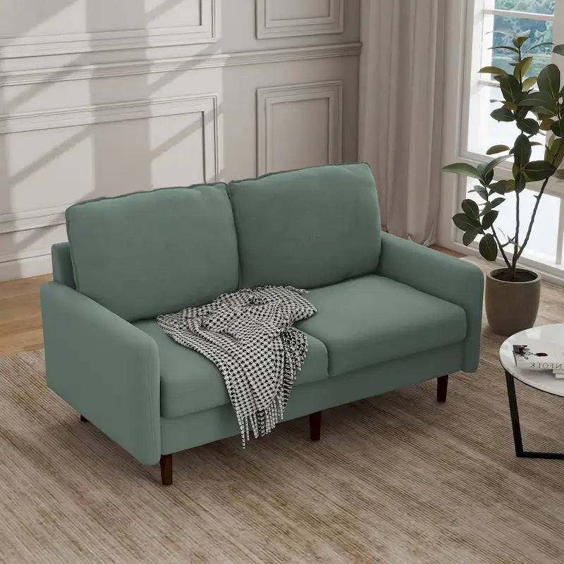 Canapé moderne à deux places en velours avec pieds en bois