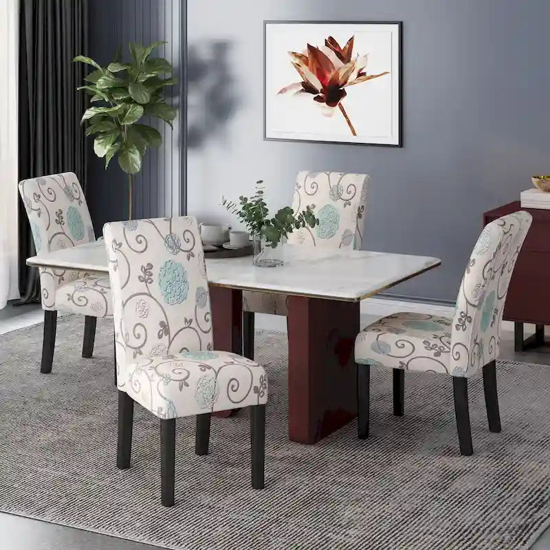 Chaises de salle à manger tapissées à motifs (lot de 4).