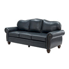 Canapé de 205,7 cm en cuir véritable de style transitionnel avec accoudoirs roulés, bordure cloutée et coussins amovibles