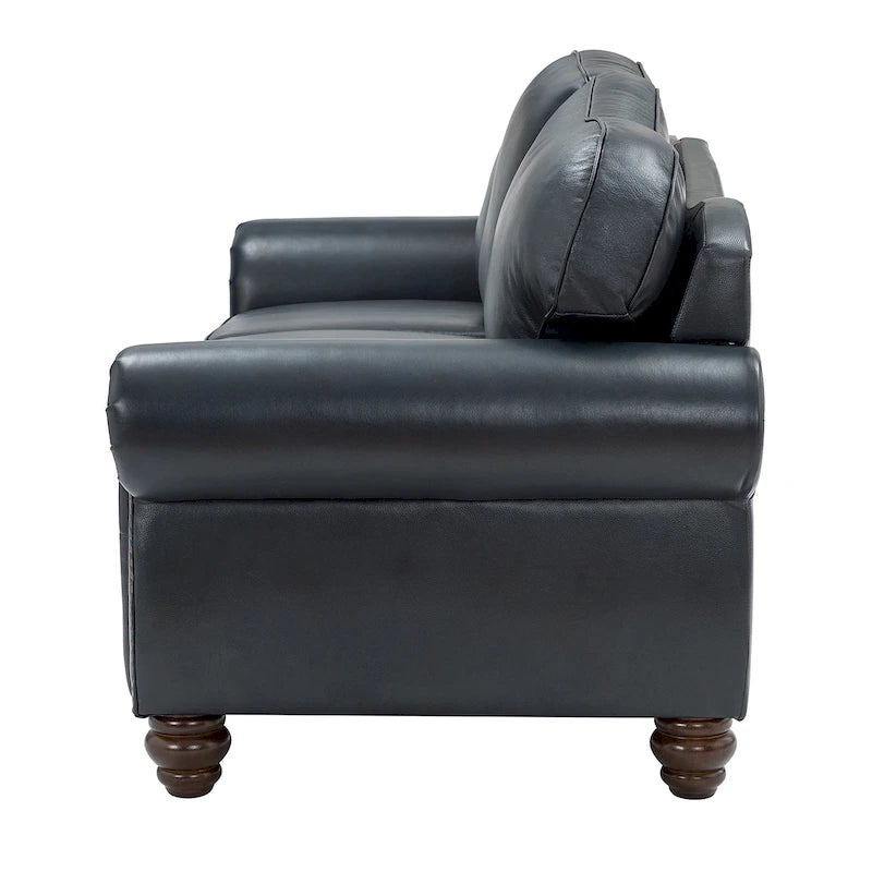 Canapé de 205,7 cm en cuir véritable de style transitionnel avec accoudoirs roulés, bordure cloutée et coussins amovibles