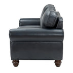 Canapé de 205,7 cm en cuir véritable de style transitionnel avec accoudoirs roulés, bordure cloutée et coussins amovibles