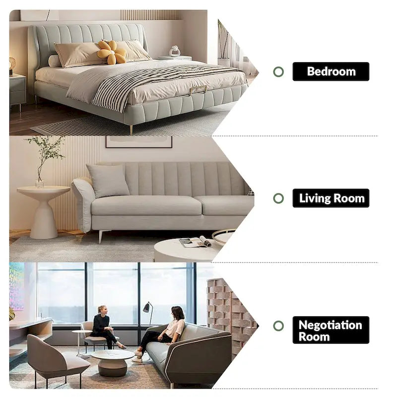Canapé de 205,7 cm en cuir véritable de style transitionnel avec accoudoirs roulés, bordure cloutée et coussins amovibles