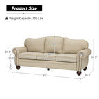 Canapé de 205,7 cm en cuir véritable de style transitionnel avec accoudoirs roulés, bordure cloutée et coussins amovibles