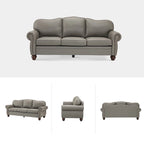Canapé de 205,7 cm en cuir véritable de style transitionnel avec accoudoirs roulés, bordure cloutée et coussins amovibles