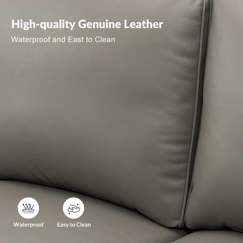Canapé de 205,7 cm en cuir véritable de style transitionnel avec accoudoirs roulés, bordure cloutée et coussins amovibles