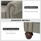 Canapé de 205,7 cm en cuir véritable de style transitionnel avec accoudoirs roulés, bordure cloutée et coussins amovibles