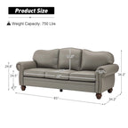 Canapé de 205,7 cm en cuir véritable de style transitionnel avec accoudoirs roulés, bordure cloutée et coussins amovibles