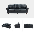 Canapé de 205,7 cm en cuir véritable de style transitionnel avec accoudoirs roulés, bordure cloutée et coussins amovibles
