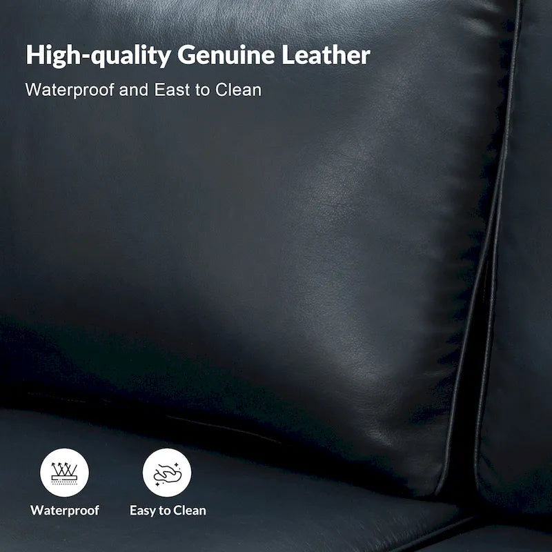 Canapé de 205,7 cm en cuir véritable de style transitionnel avec accoudoirs roulés, bordure cloutée et coussins amovibles