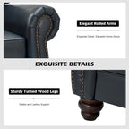 Canapé de 205,7 cm en cuir véritable de style transitionnel avec accoudoirs roulés, bordure cloutée et coussins amovibles