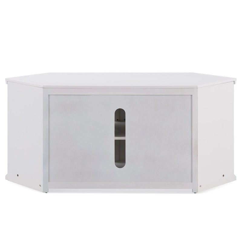 Meuble TV d'angle blanc avec étagères de rangement