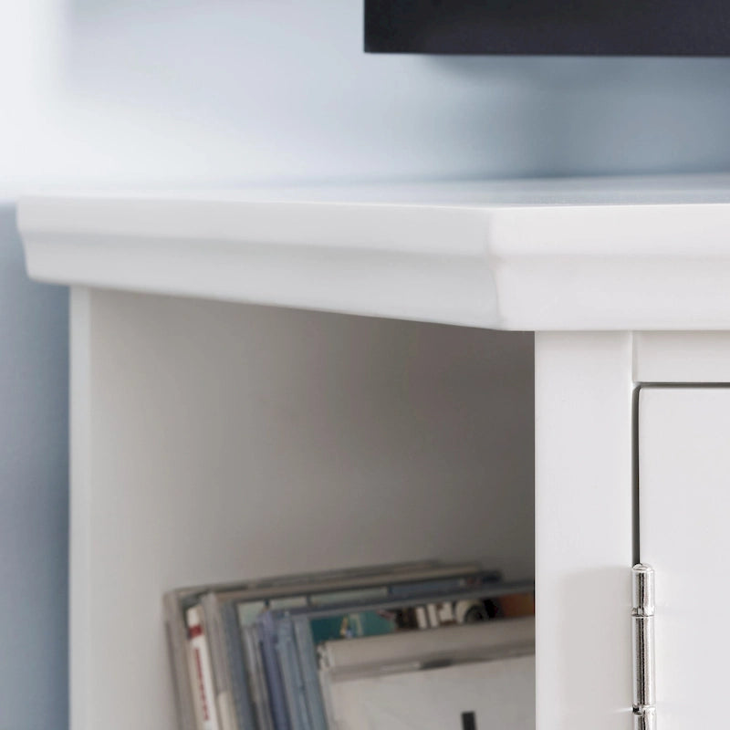 Meuble TV d'angle blanc avec étagères de rangement