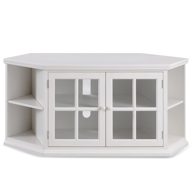 Meuble TV d'angle blanc avec étagères de rangement