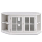 Meuble TV d'angle blanc avec étagères de rangement