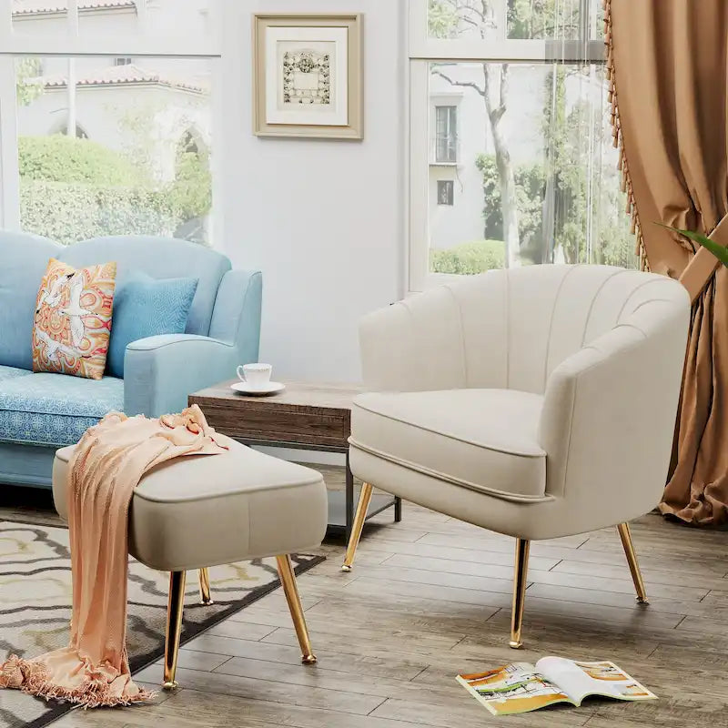 Fauteuil d'appoint avec ottoman, Fauteuil simple moderne rembourré, Fauteuil club confortable pour salon