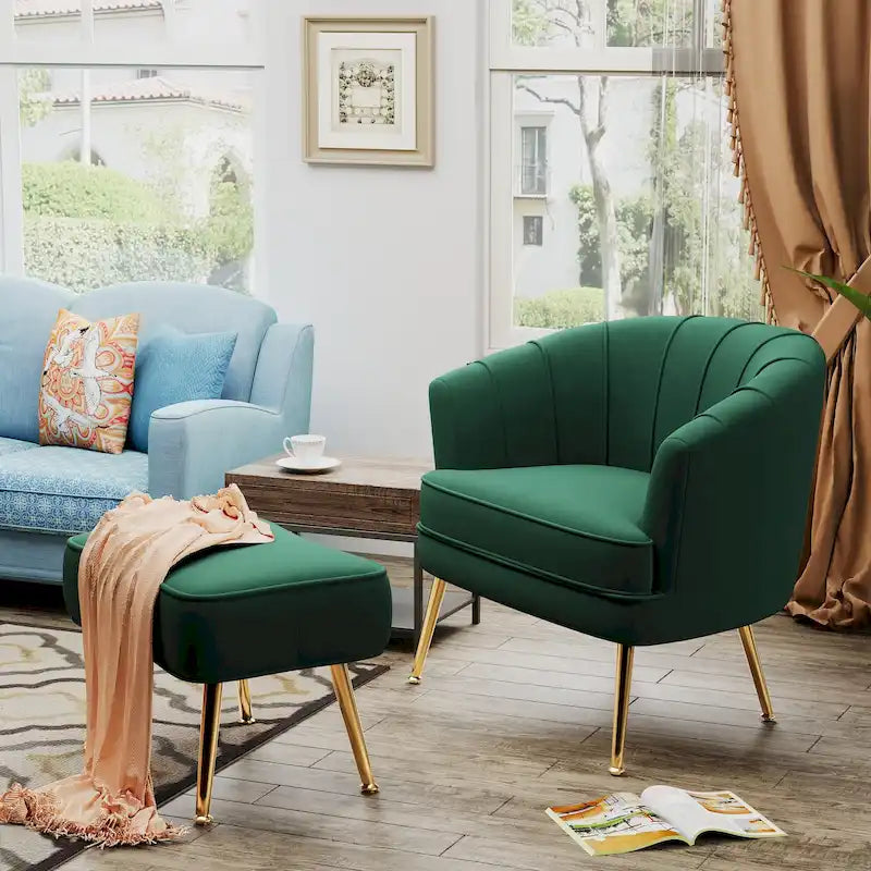 Fauteuil d'appoint avec ottoman, Fauteuil simple moderne rembourré, Fauteuil club confortable pour salon