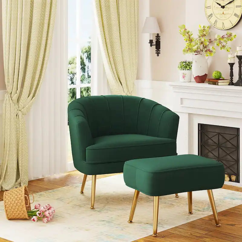 Fauteuil d'appoint avec ottoman, Fauteuil simple moderne rembourré, Fauteuil club confortable pour salon