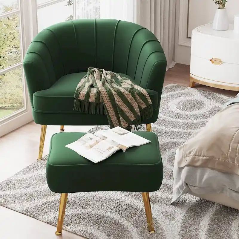 Fauteuil d'appoint avec ottoman, Fauteuil simple moderne rembourré, Fauteuil club confortable pour salon