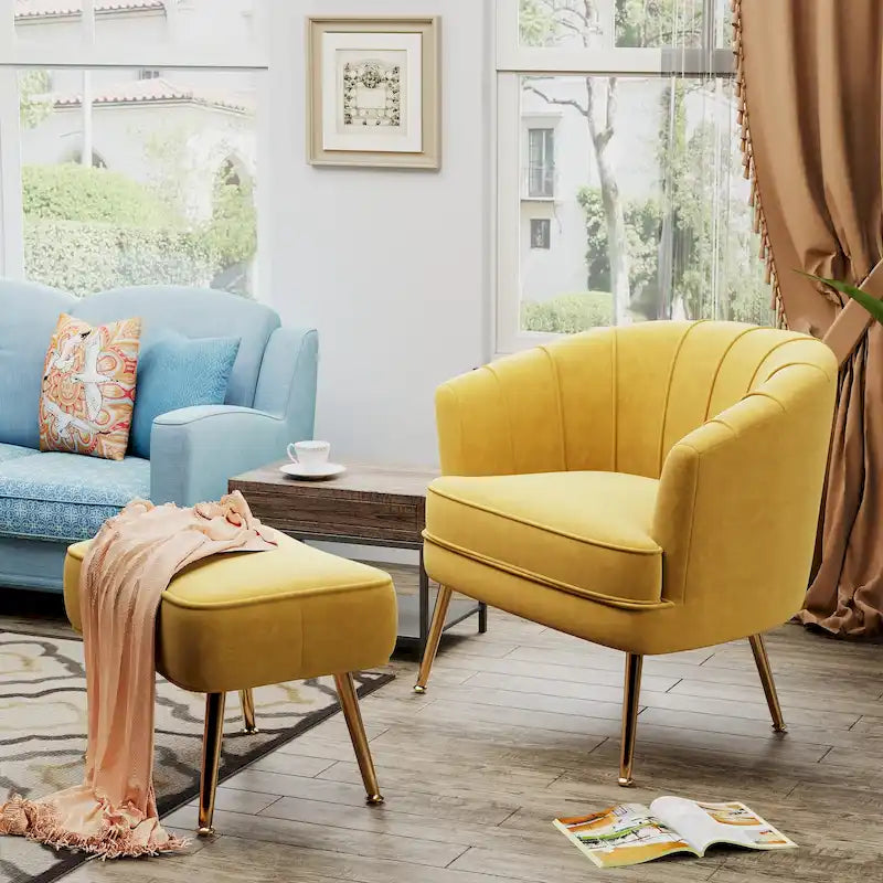 Fauteuil d'appoint avec ottoman, Fauteuil simple moderne rembourré, Fauteuil club confortable pour salon