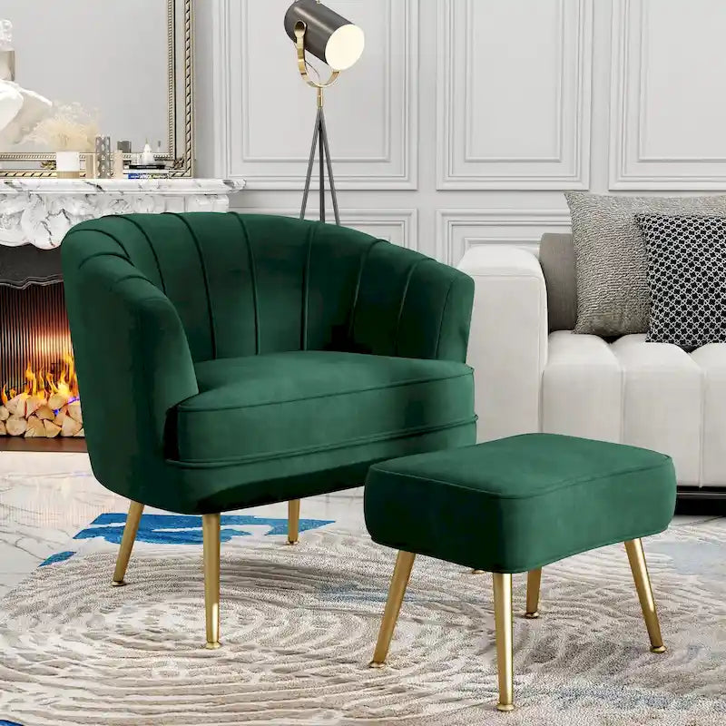 Fauteuil d'appoint avec ottoman, Fauteuil simple moderne rembourré, Fauteuil club confortable pour salon