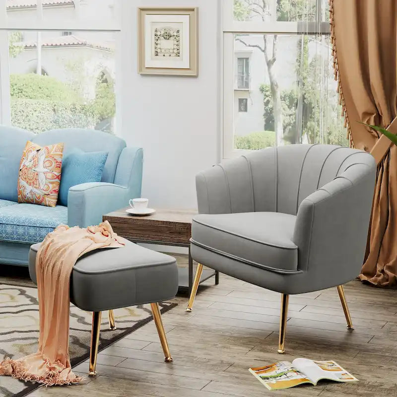 Fauteuil d'appoint avec ottoman, Fauteuil simple moderne rembourré, Fauteuil club confortable pour salon