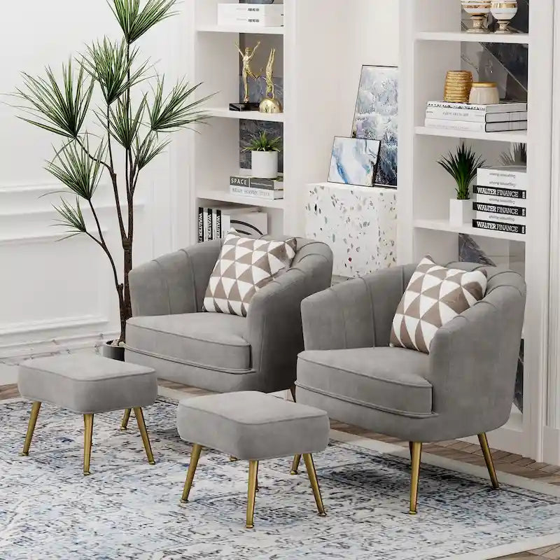 Fauteuil d'appoint avec ottoman, Fauteuil simple moderne rembourré, Fauteuil club confortable pour salon