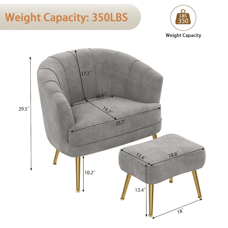 Fauteuil d'appoint avec ottoman, Fauteuil simple moderne rembourré, Fauteuil club confortable pour salon