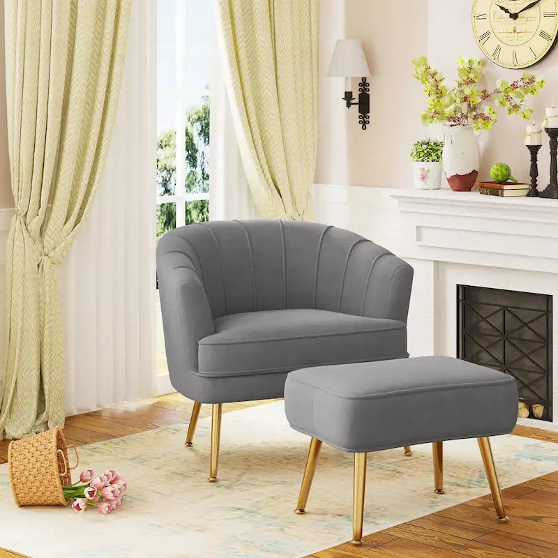 Fauteuil d'appoint avec ottoman, Fauteuil simple moderne rembourré, Fauteuil club confortable pour salon