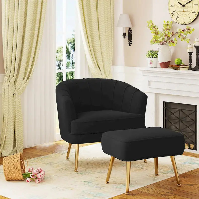 Fauteuil d'appoint avec ottoman, Fauteuil simple moderne rembourré, Fauteuil club confortable pour salon