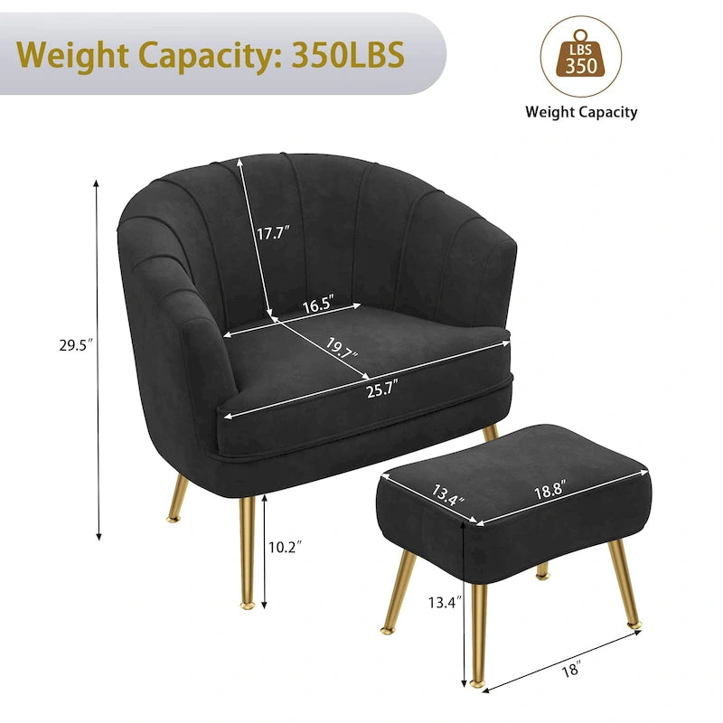 Fauteuil d'appoint avec ottoman, Fauteuil simple moderne rembourré, Fauteuil club confortable pour salon
