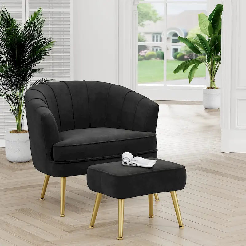 Fauteuil d'appoint avec ottoman, Fauteuil simple moderne rembourré, Fauteuil club confortable pour salon