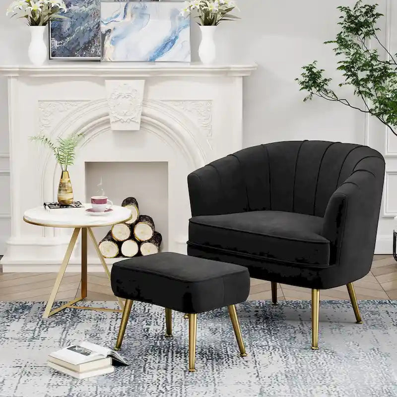 Fauteuil d'appoint avec ottoman, Fauteuil simple moderne rembourré, Fauteuil club confortable pour salon