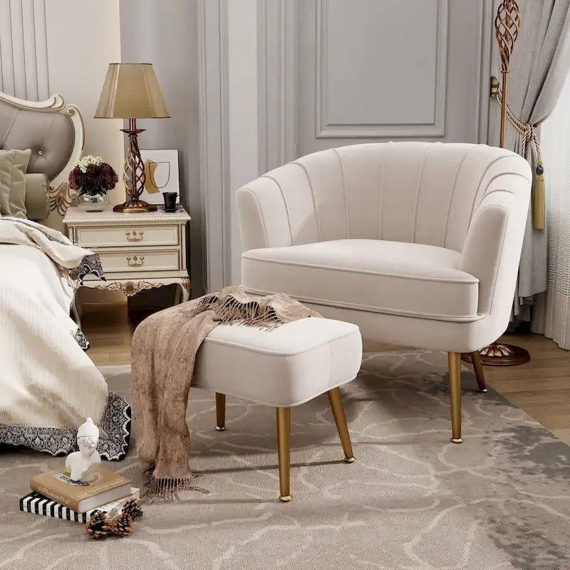 Fauteuil d'appoint avec ottoman, Fauteuil simple moderne rembourré, Fauteuil club confortable pour salon