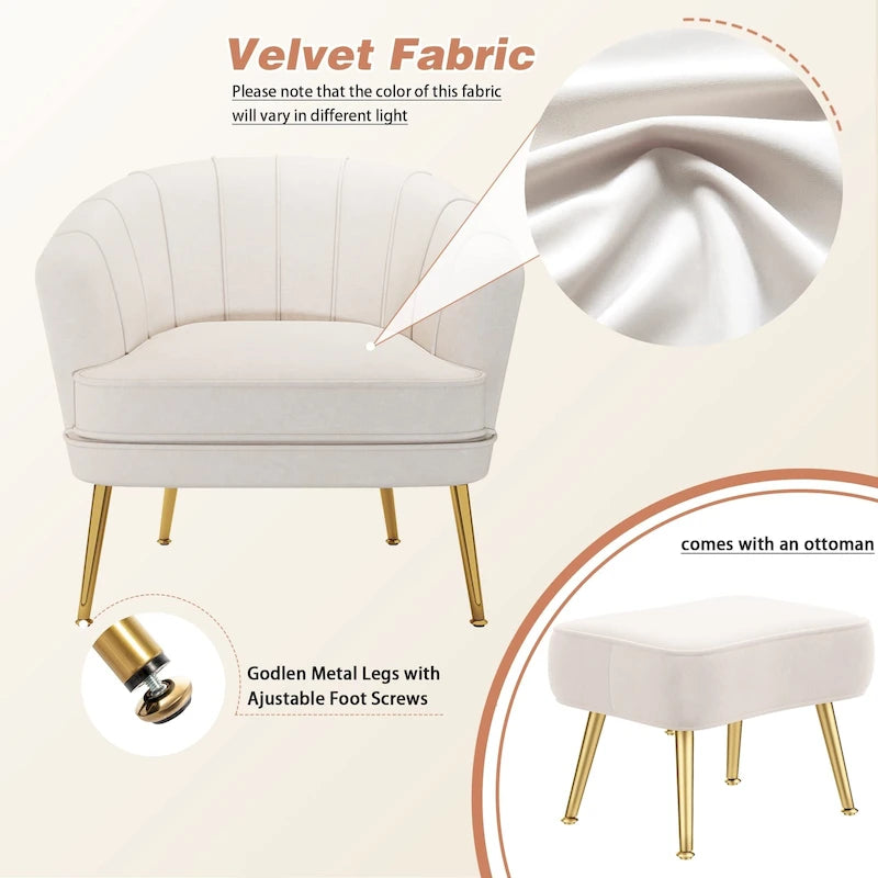 Fauteuil d'appoint avec ottoman, Fauteuil simple moderne rembourré, Fauteuil club confortable pour salon