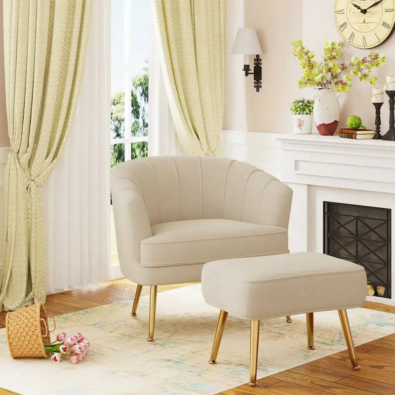 Fauteuil d'appoint avec ottoman, Fauteuil simple moderne rembourré, Fauteuil club confortable pour salon